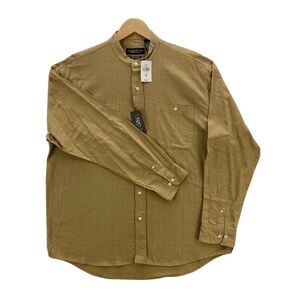 Cactus Black Label Shirt Men's XL Beige Linen Collarless Long Sleeve Button Up